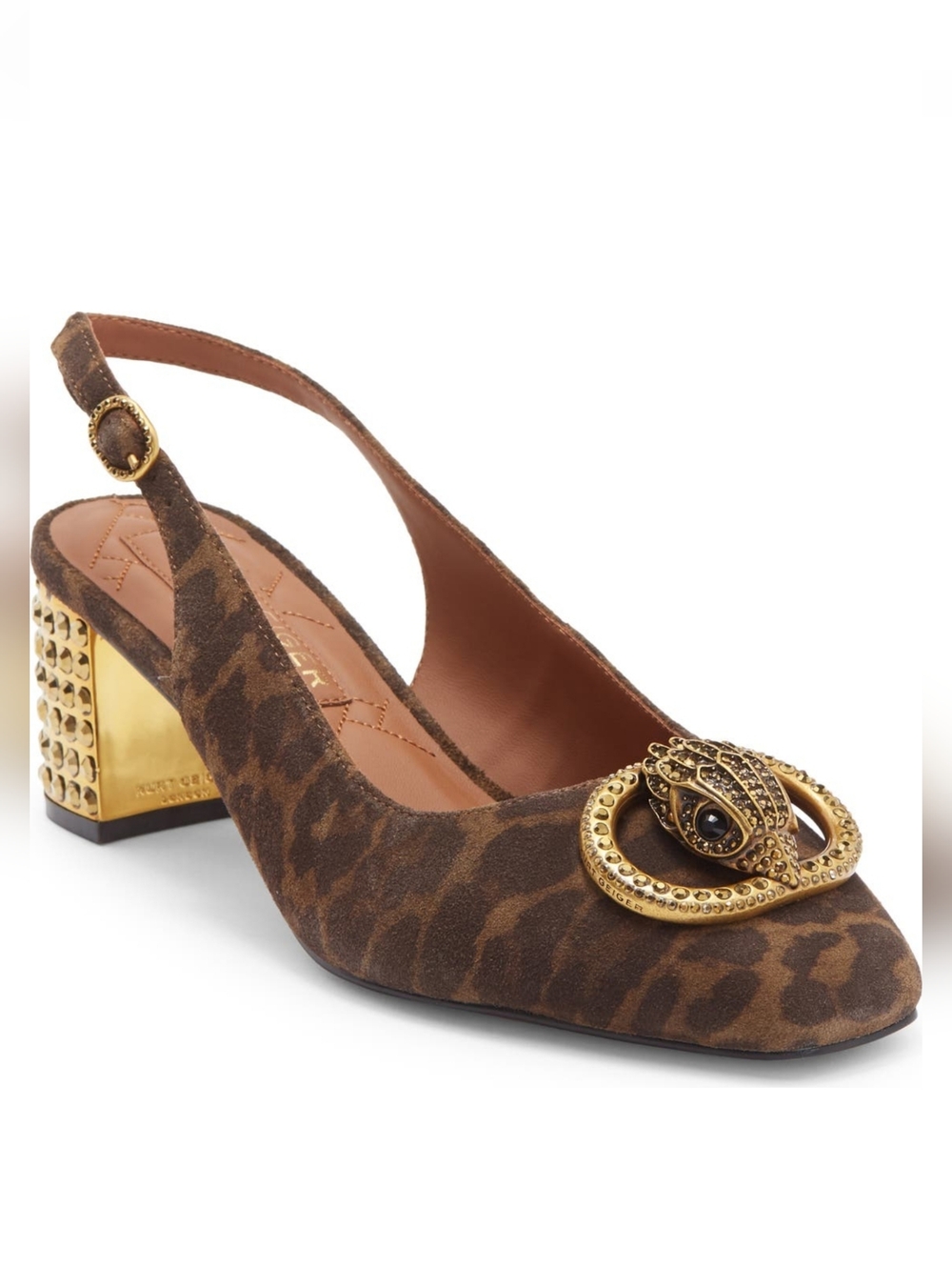 Kurt Geiger London Comfy Slingback Block Heel Pump Diamond Gold Accent Heels